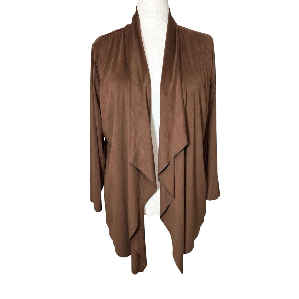 Soft Surroundings Brown Faux Suede Waterfall Cardigan 1X Boho Lagenlook Western